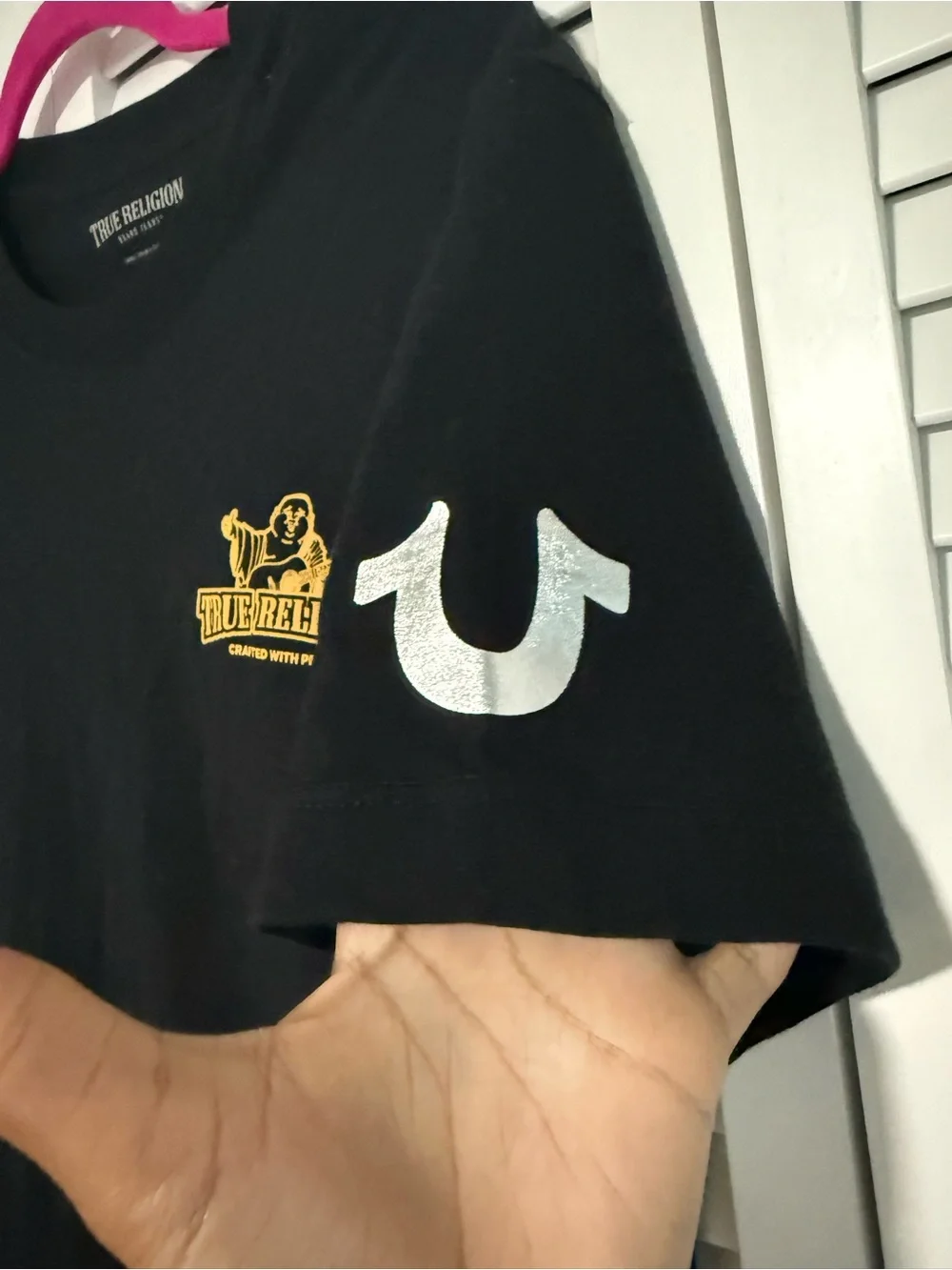 True Religion Black Short Sleeve Tee with Gold Logo
